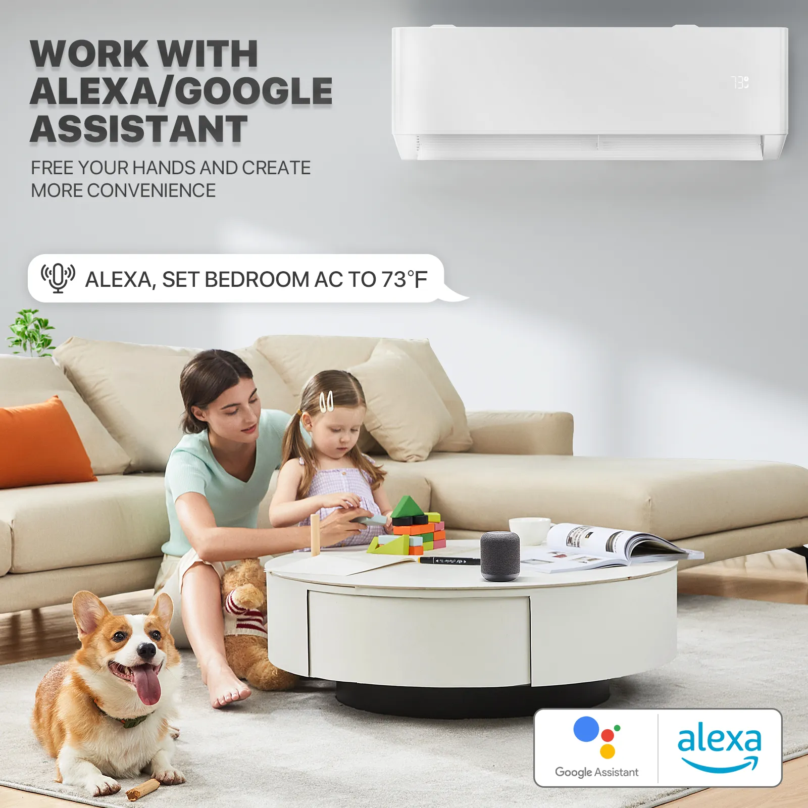 12000 BTU Split Air Conditioner - Cooling & Heating Function- WIFI APP Control - 4-in-1 filter