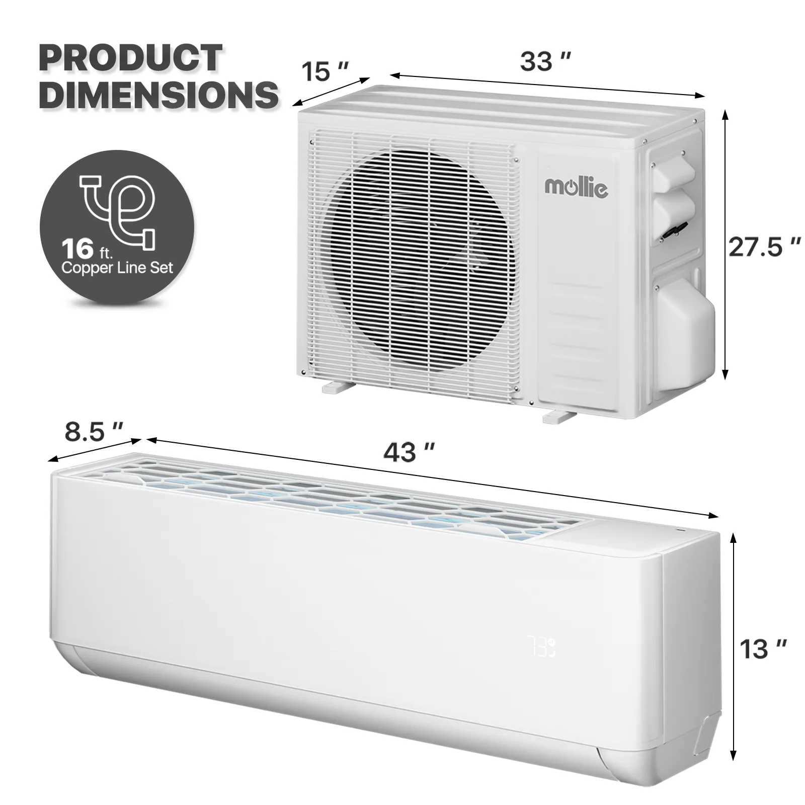 18000 BTU Split Air Conditioner - Cooling & Heating Function- WIFI APP Control - 4-in-1 filter