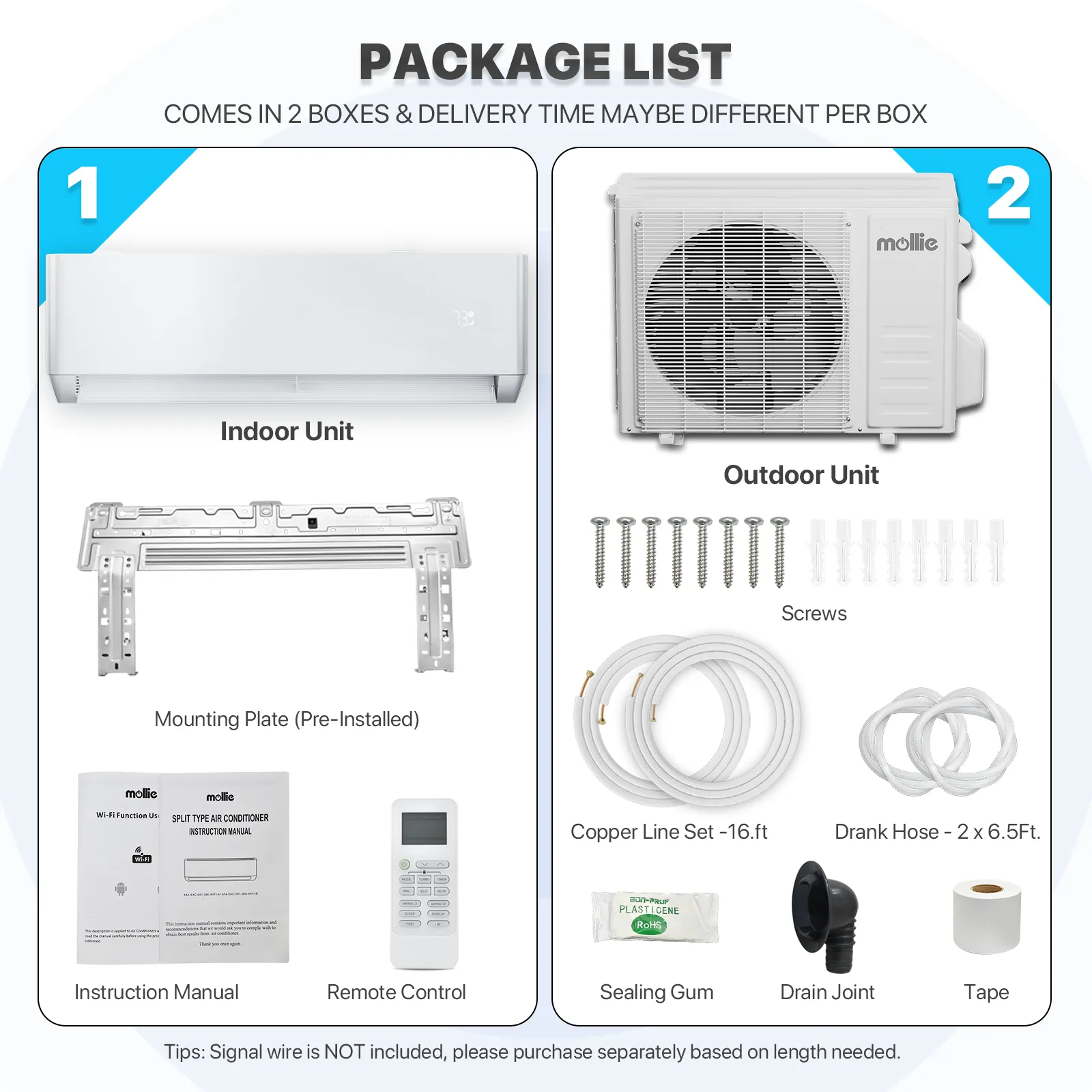 18000 BTU Split Air Conditioner - Cooling & Heating Function- WIFI APP Control - 4-in-1 filter