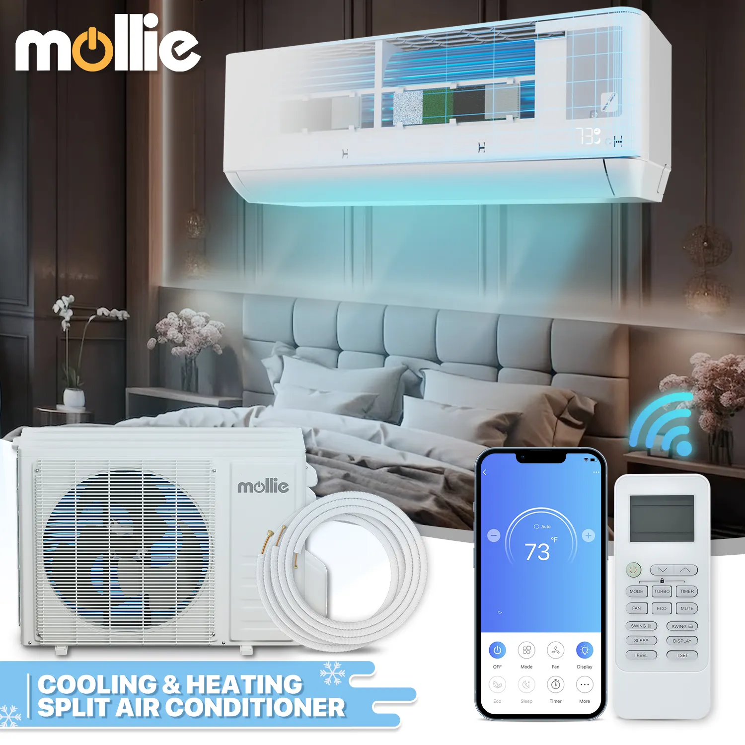 18000 BTU Split Air Conditioner - Cooling & Heating Function- WIFI APP Control - 4-in-1 filter