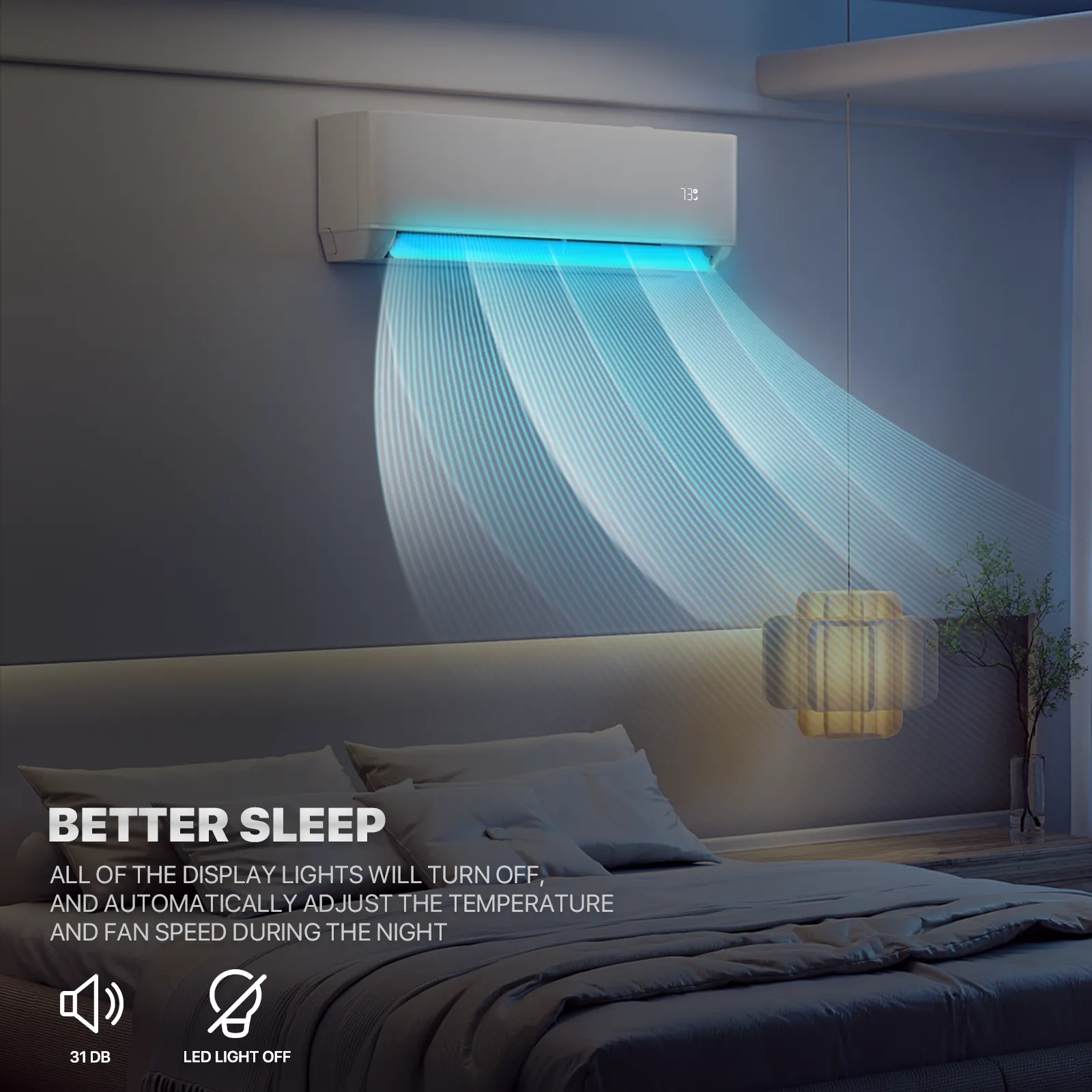 18000 BTU Split Air Conditioner - Cooling & Heating Function- WIFI APP Control - 4-in-1 filter
