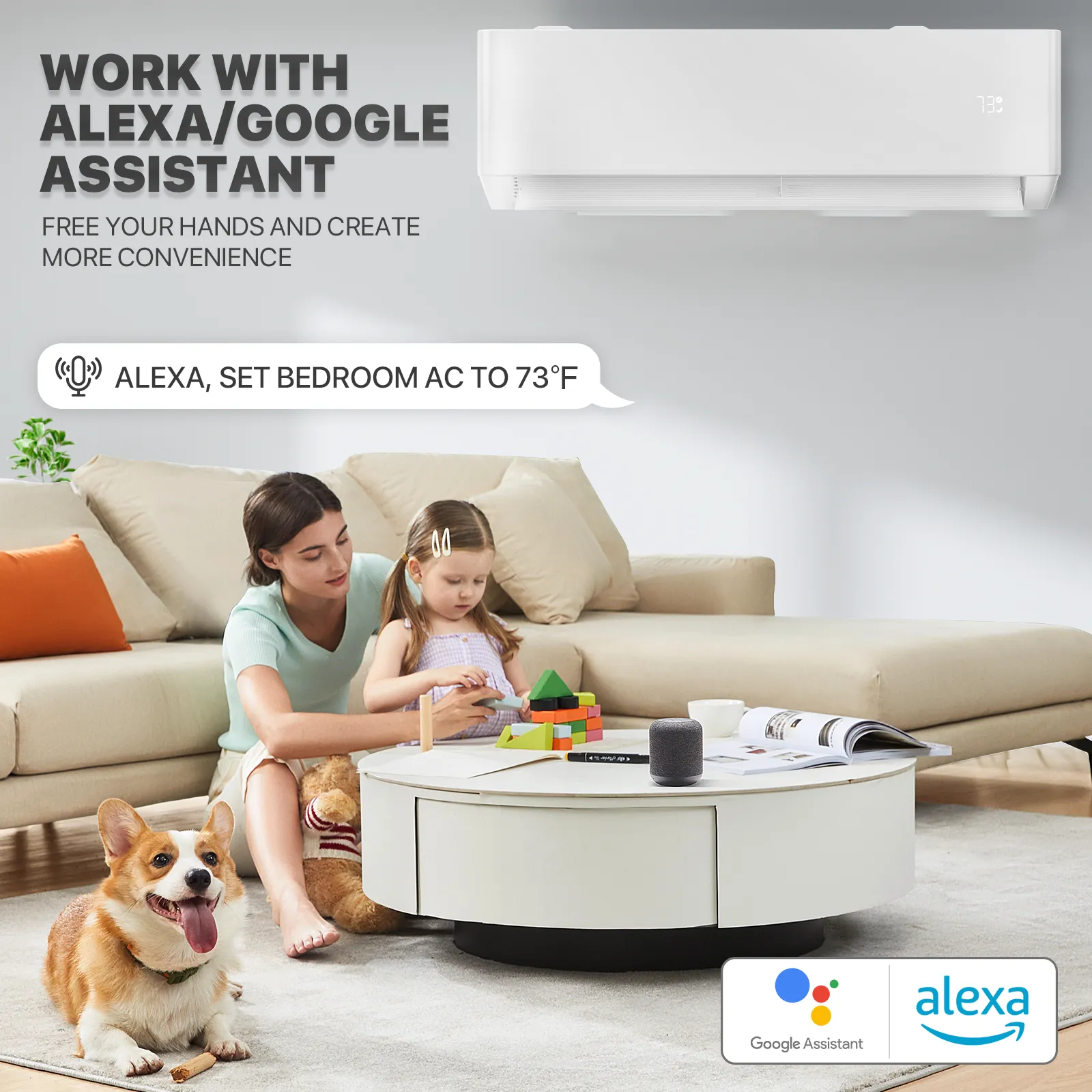 18000 BTU Split Air Conditioner - Cooling & Heating Function- WIFI APP Control - 4-in-1 filter
