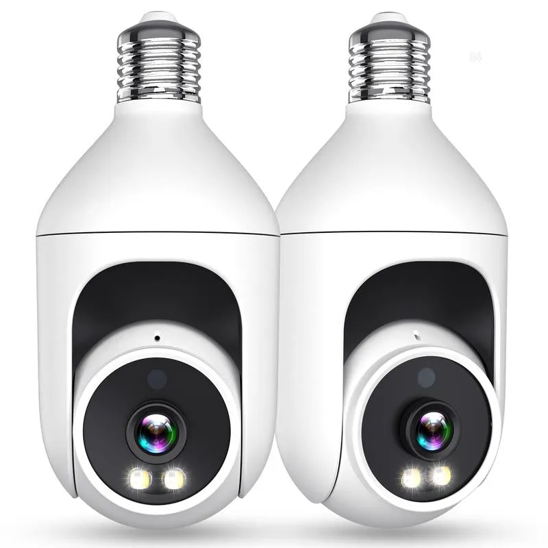 【2 Pack】2K Light Bulb Security Camera Outdoor, 360° Pan & Tilt Wireless Wifi Camera AI Motion Tracking Detection Spotlight Siren Alarm Wifi Surveillance Indoor Home Camera, Color Night Vision, 2-Way Talk, Waterproof, Cloud/Sd Storage