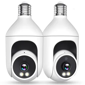 【2 Pack】2K Light Bulb Security Camera Outdoor, 360° Pan & Tilt Wireless Wifi Camera AI Motion Tracking Detection Spotlight Siren Alarm Wifi Surveillance Indoor Home Camera, Color Night Vision, 2-Way Talk, Waterproof, Cloud/Sd Storage