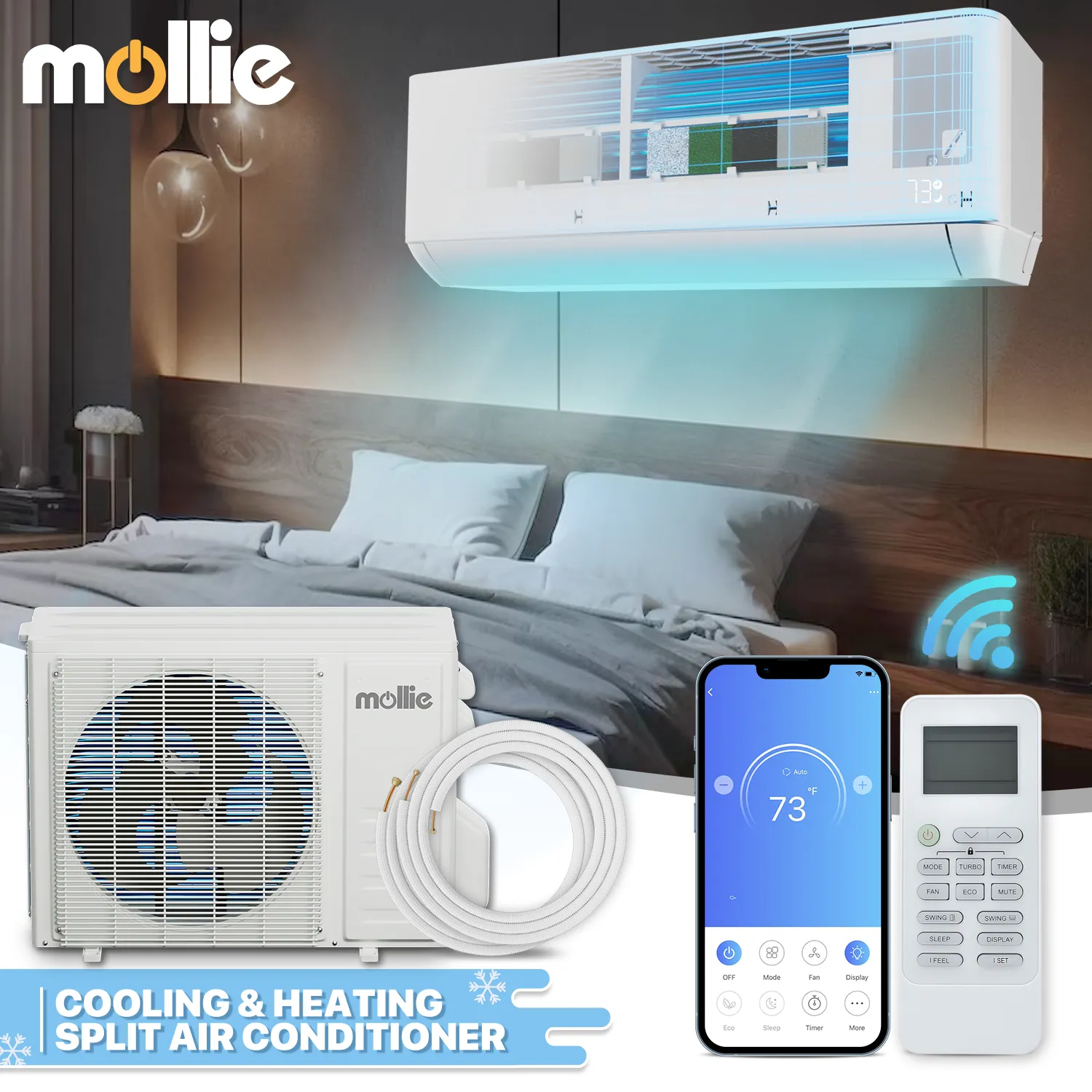 24000 BTU Split Air Conditioner - Cooling & Heating Function- WIFI APP Control - 4-in-1 filter