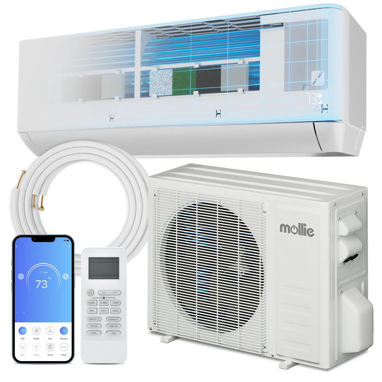 24000 BTU Split Air Conditioner - Cooling & Heating Function- WIFI APP Control - 4-in-1 filter