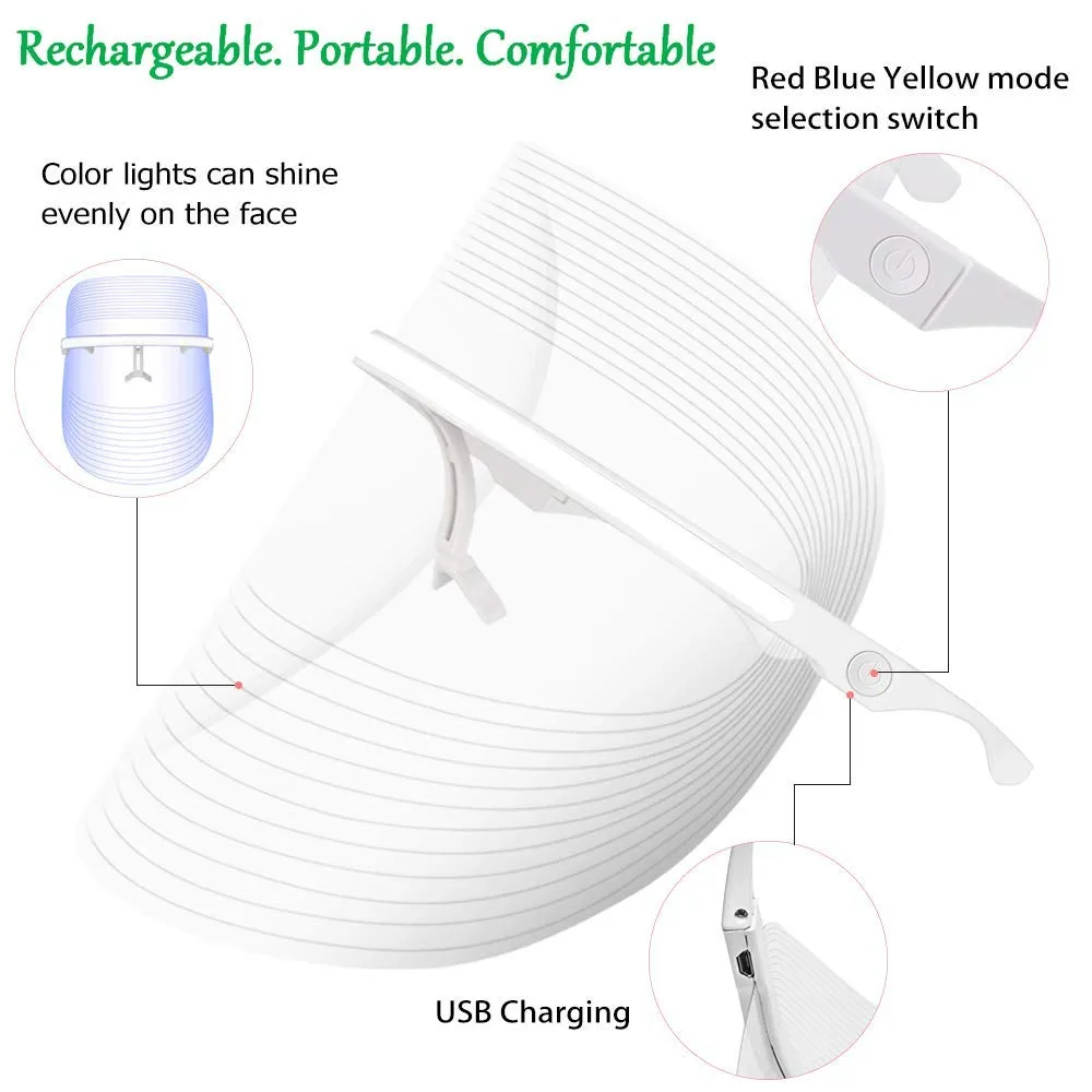 3 Color Photon LED Light Therapy Anti Acne Wrinkle Rejuvenation Beauty Mask