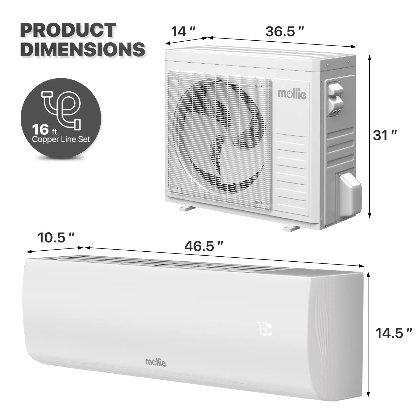 36000 BTU Split Air Conditioner - Cooling & Heating Function- WIFI APP Control - 4-in-1 filter