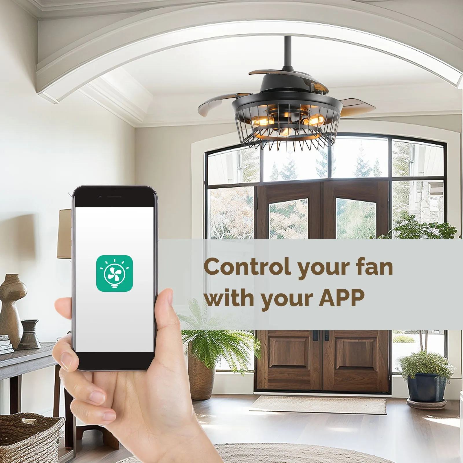 36" Orison Retractable Ceiling Fan with Backlit Ambient Light and Remote/APP Control (Bulbs not included))