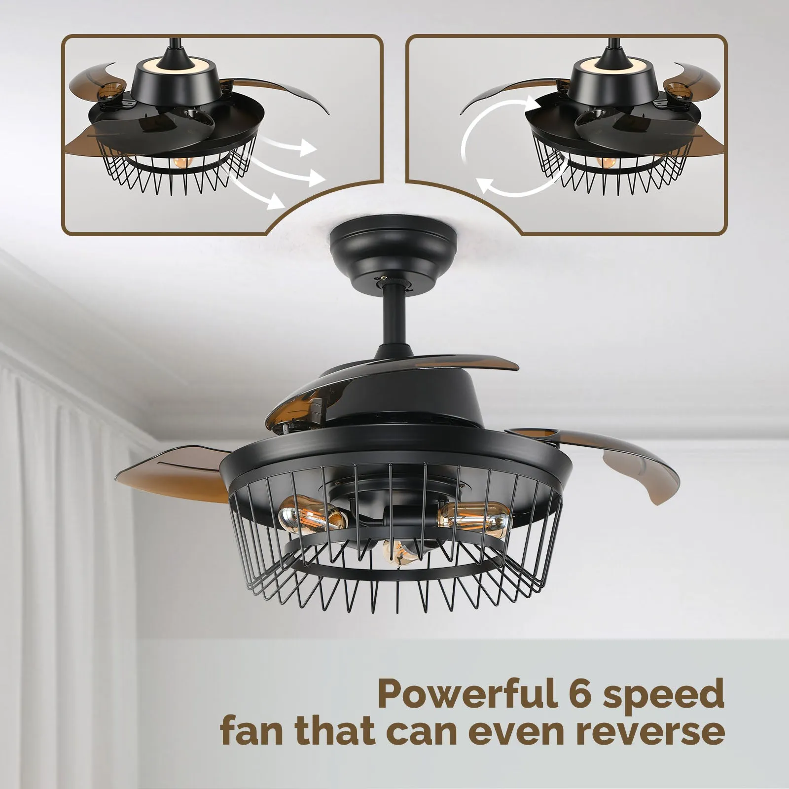 36" Orison Retractable Ceiling Fan with Backlit Ambient Light and Remote/APP Control (Bulbs not included))