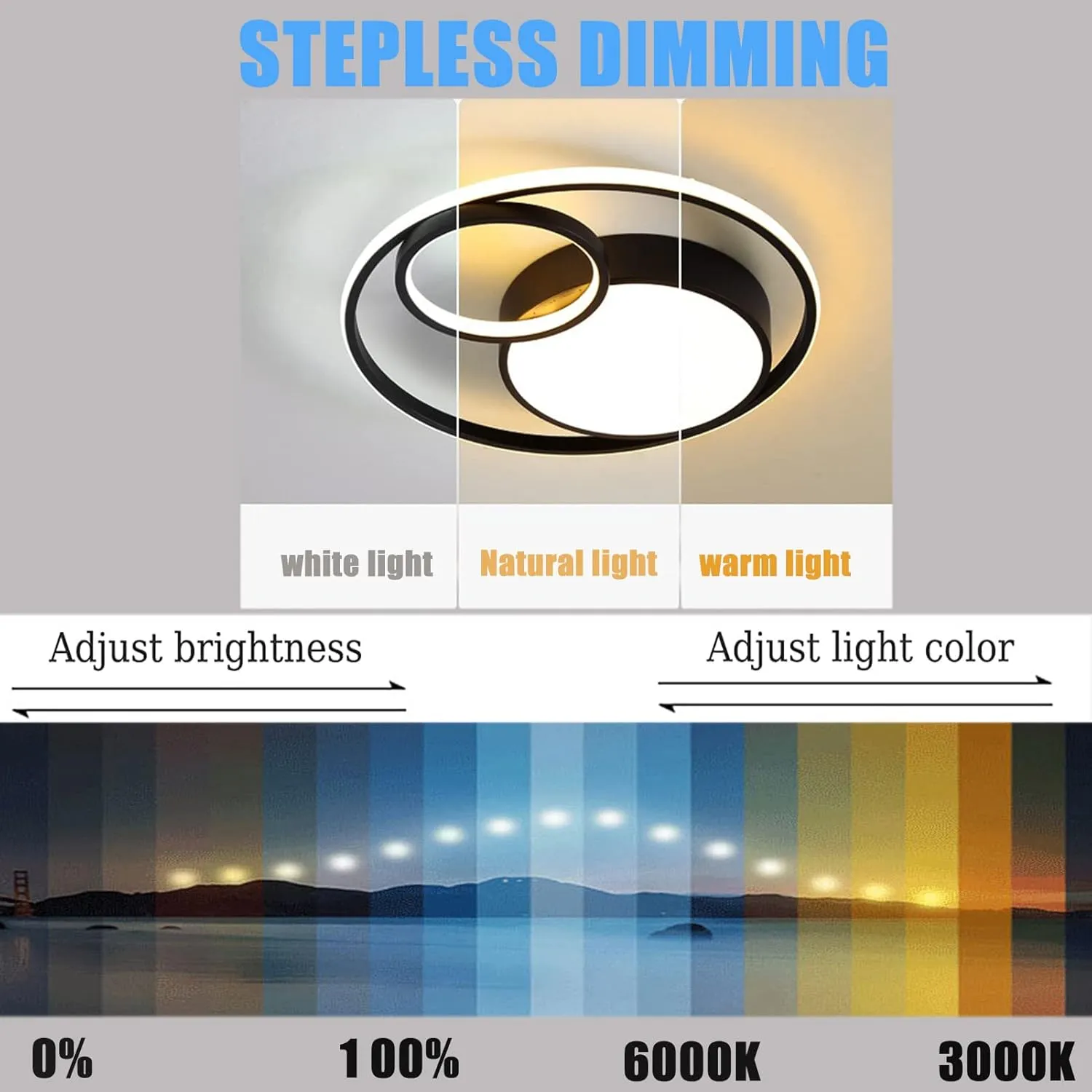 36W LED Ceiling Lights Dimmable Living Room lamp with Switch Control, 3 Ring Ceiling lamp 47CM 3-Flame Ceiling Light, Modern Round Design for Bedroom