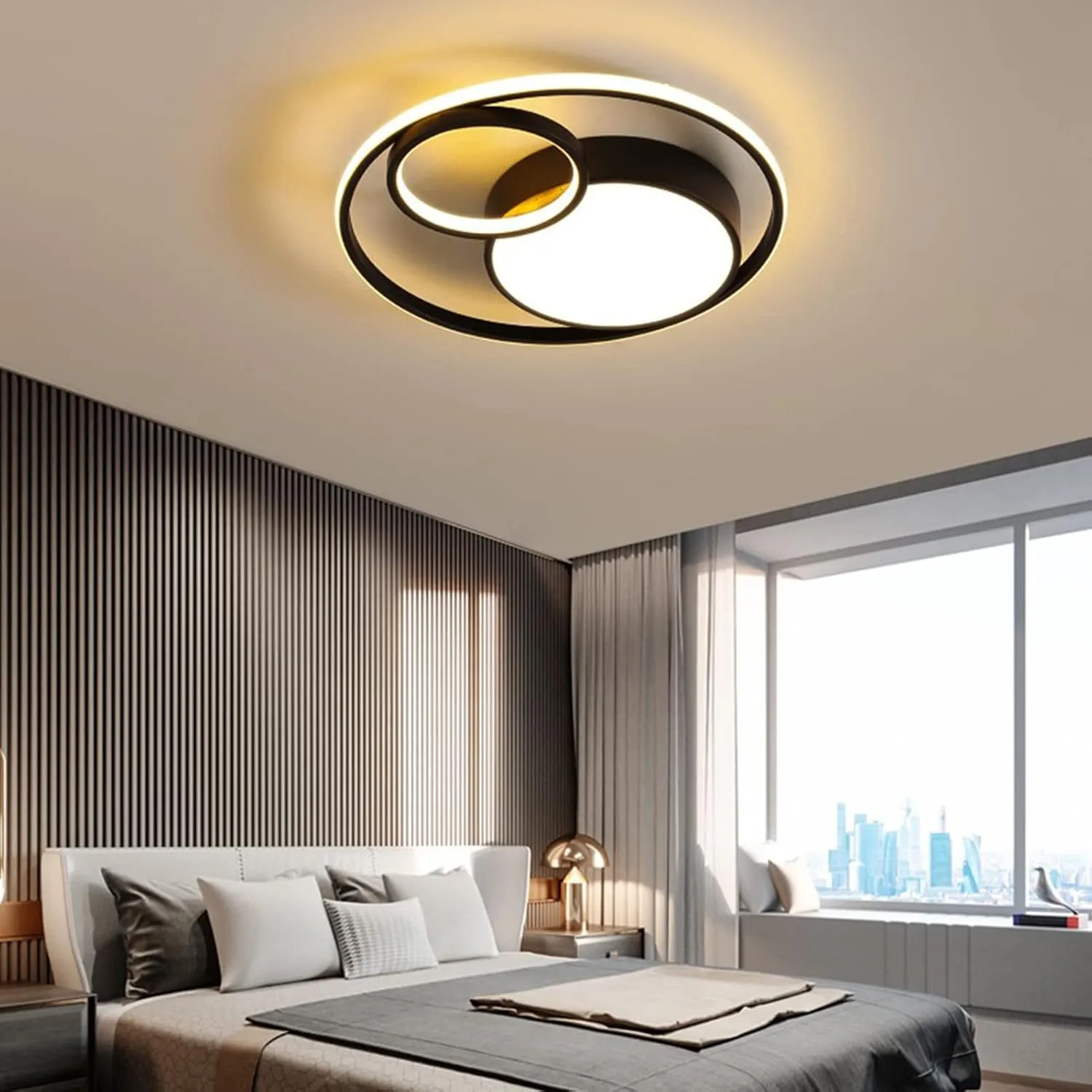 36W LED Ceiling Lights Dimmable Living Room lamp with Switch Control, 3 Ring Ceiling lamp 47CM 3-Flame Ceiling Light, Modern Round Design for Bedroom