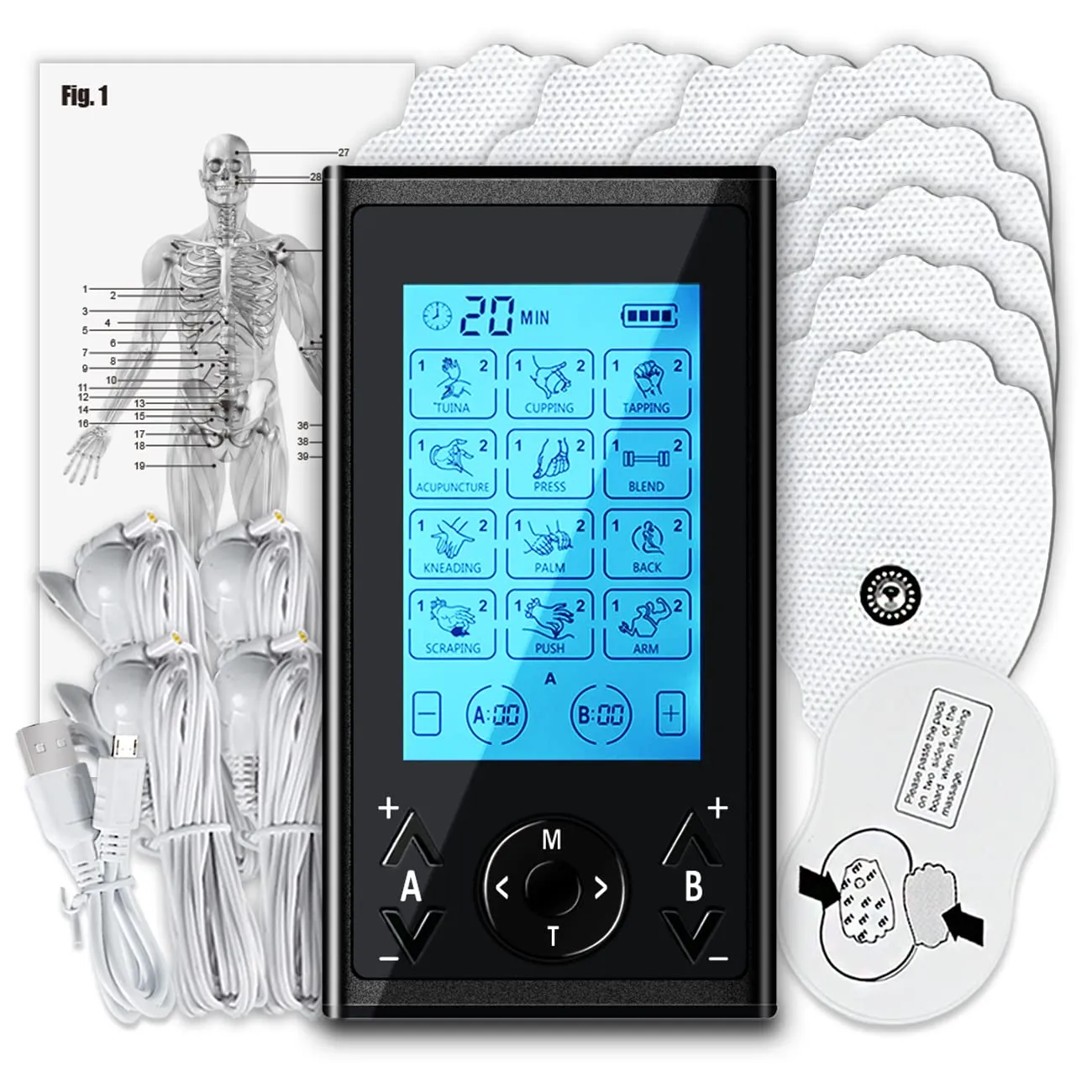 4 Outputs TENS Unit Muscle Stimulator Machine: Easy@Home 24 Modes Rechargeable EMS Electric Pulse Massager | Electric TENS Machine - Pain Relief Therapy for Back Pain | Neck Pain | Muscle Pain-AS8011