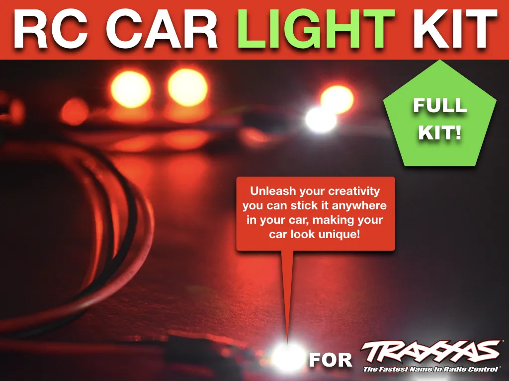 4 White 4 Red LED Lights Kit fits 110 18 Traxxas HSP Redcat RC4WD RC Car W6V4