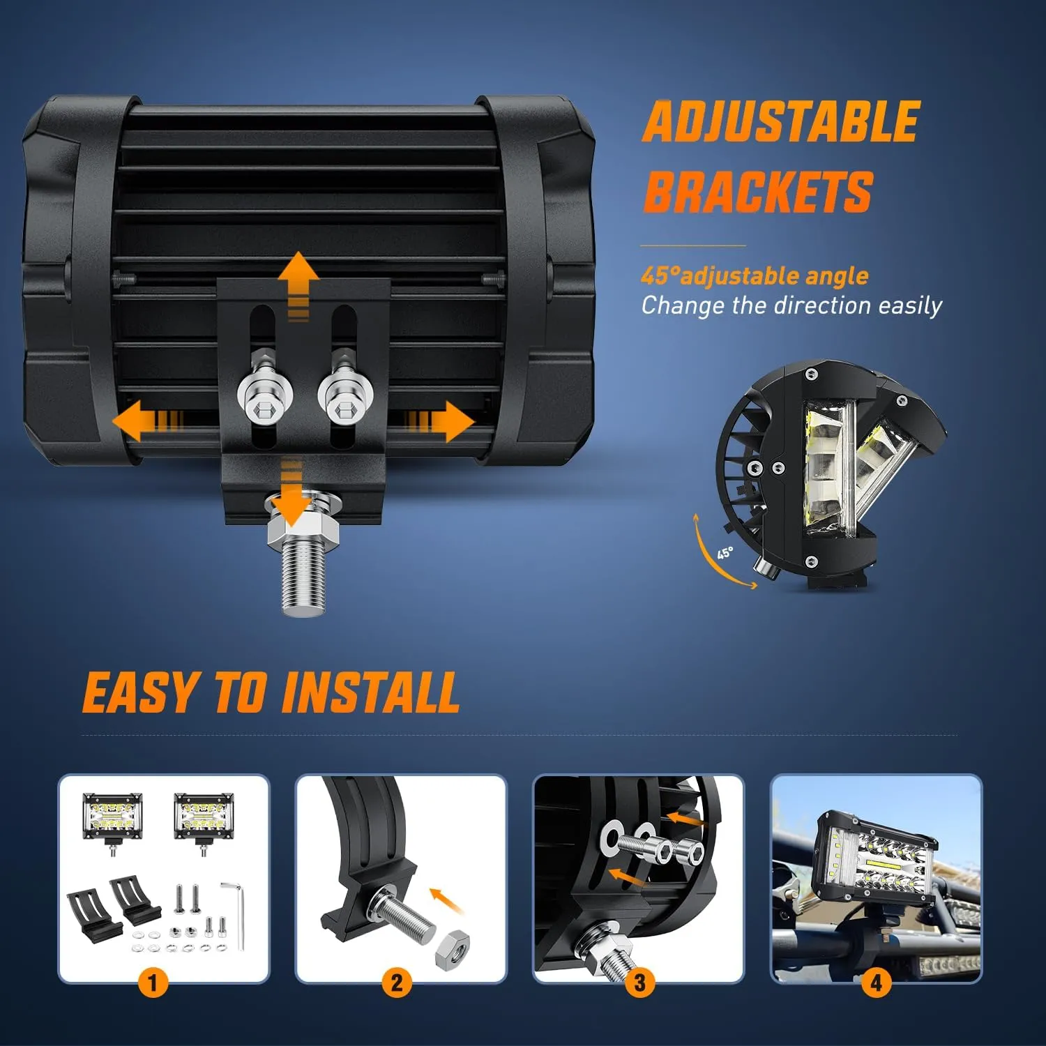 4.3 Inch 132W Side Shooter Triple Row Spot Flood LED Light Bars (Pair)