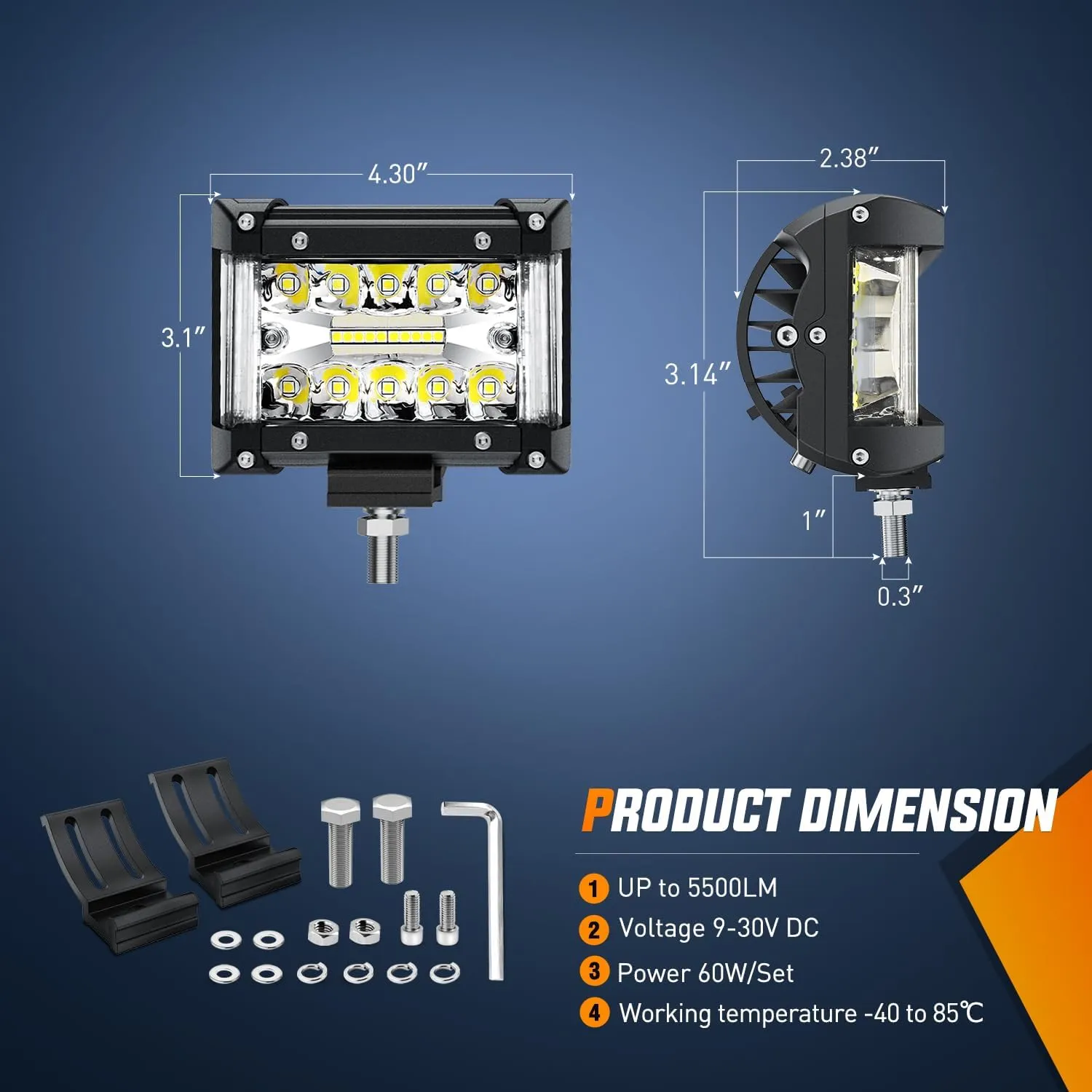 4.3 Inch 132W Side Shooter Triple Row Spot Flood LED Light Bars (Pair)