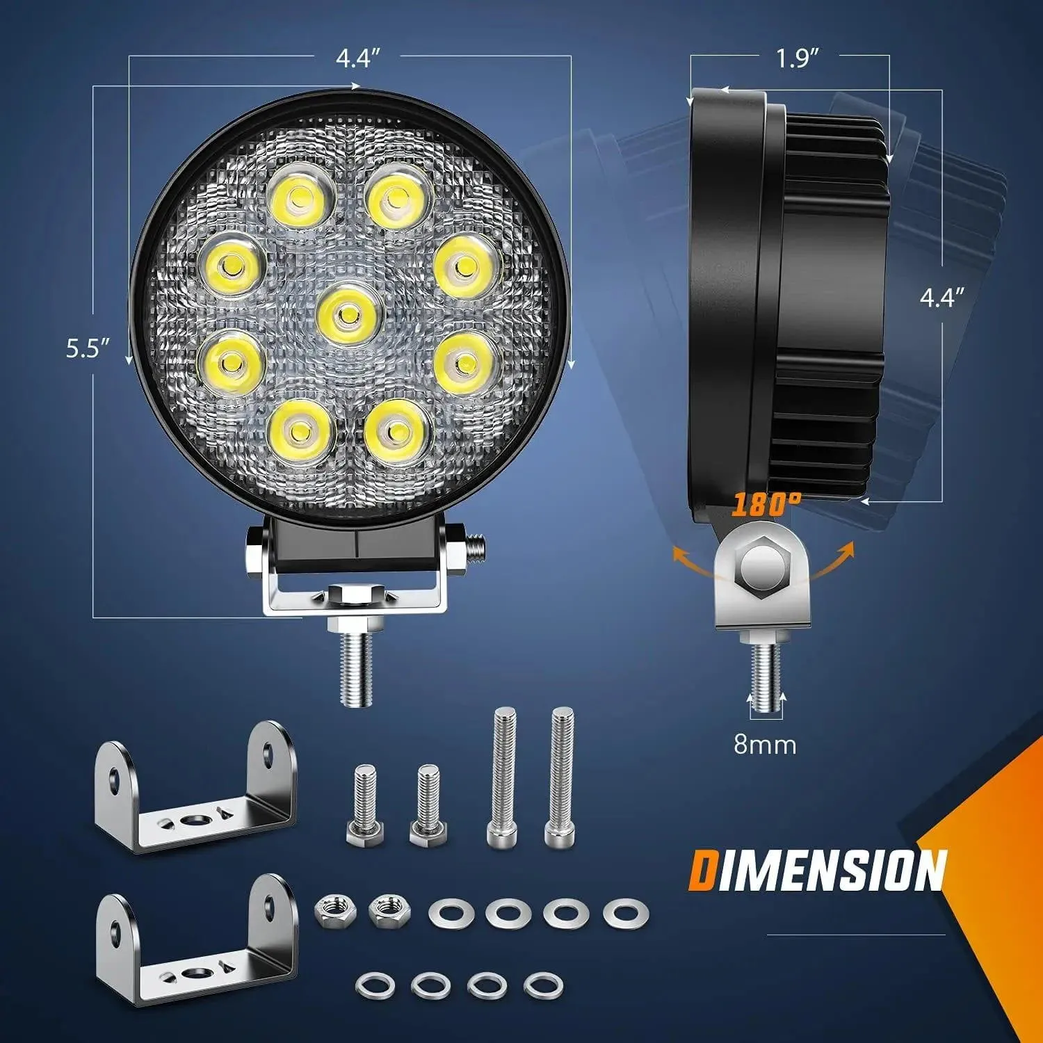 4.5 Inch 27W 3000LM Round Flood LED Light Pods 4PCS