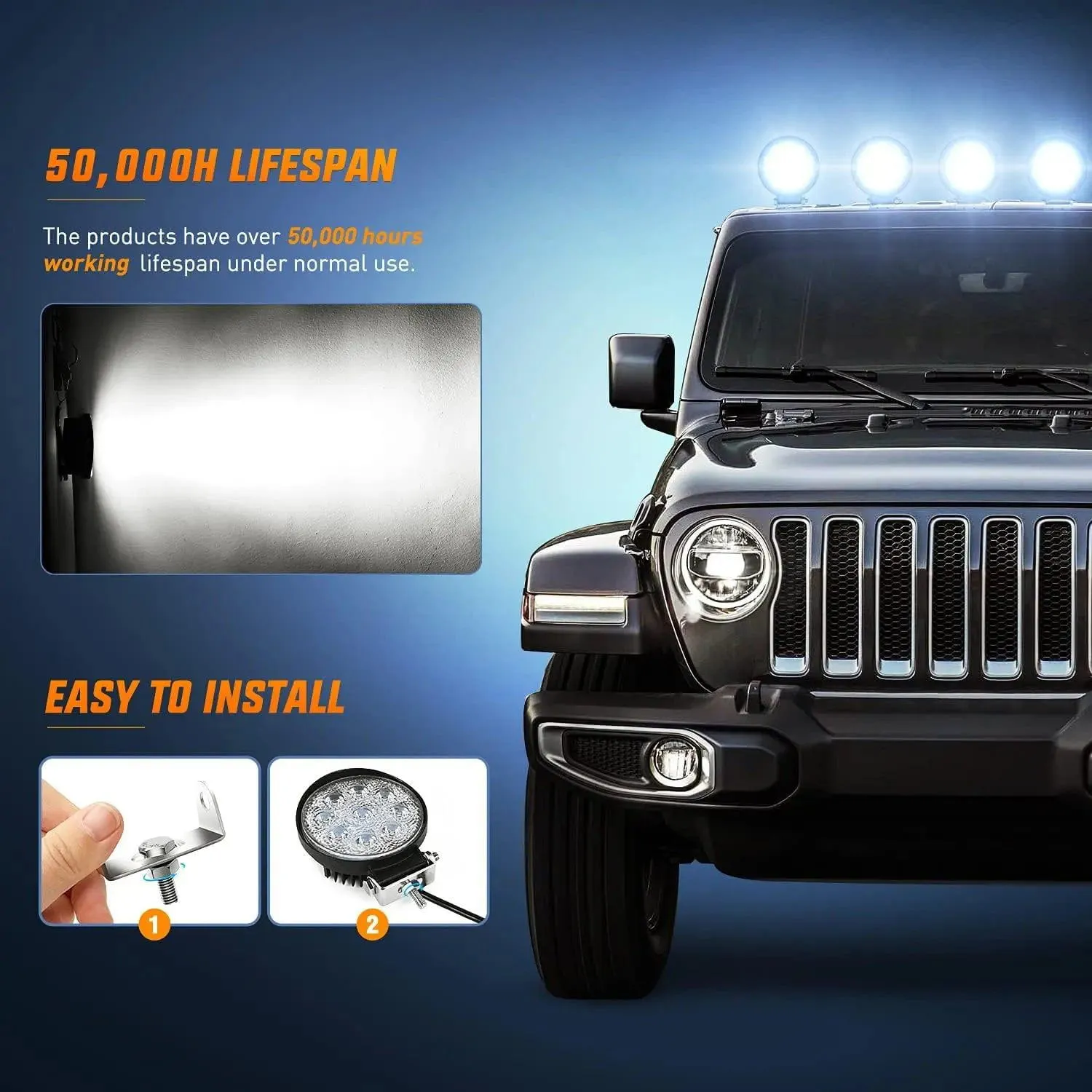 4.5 Inch 27W 3000LM Round Flood LED Light Pods 4PCS