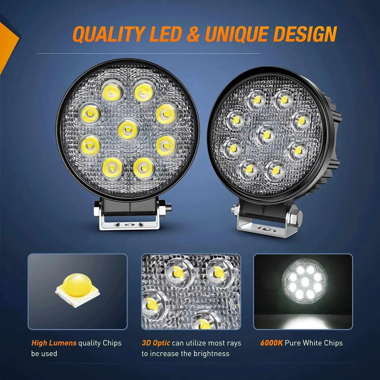 4.5 Inch 27W 3000LM Round Flood LED Light Pods 4PCS