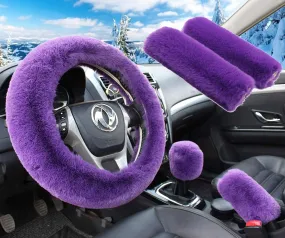 5pcs Set Steering Wheel Cover Handbrake Cover & Gear Shift Cover Seat Belt Universal Fit 15"