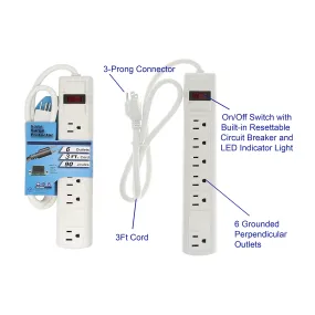 6-Outlet Perpendicular Surge Protector with On/Off Switch