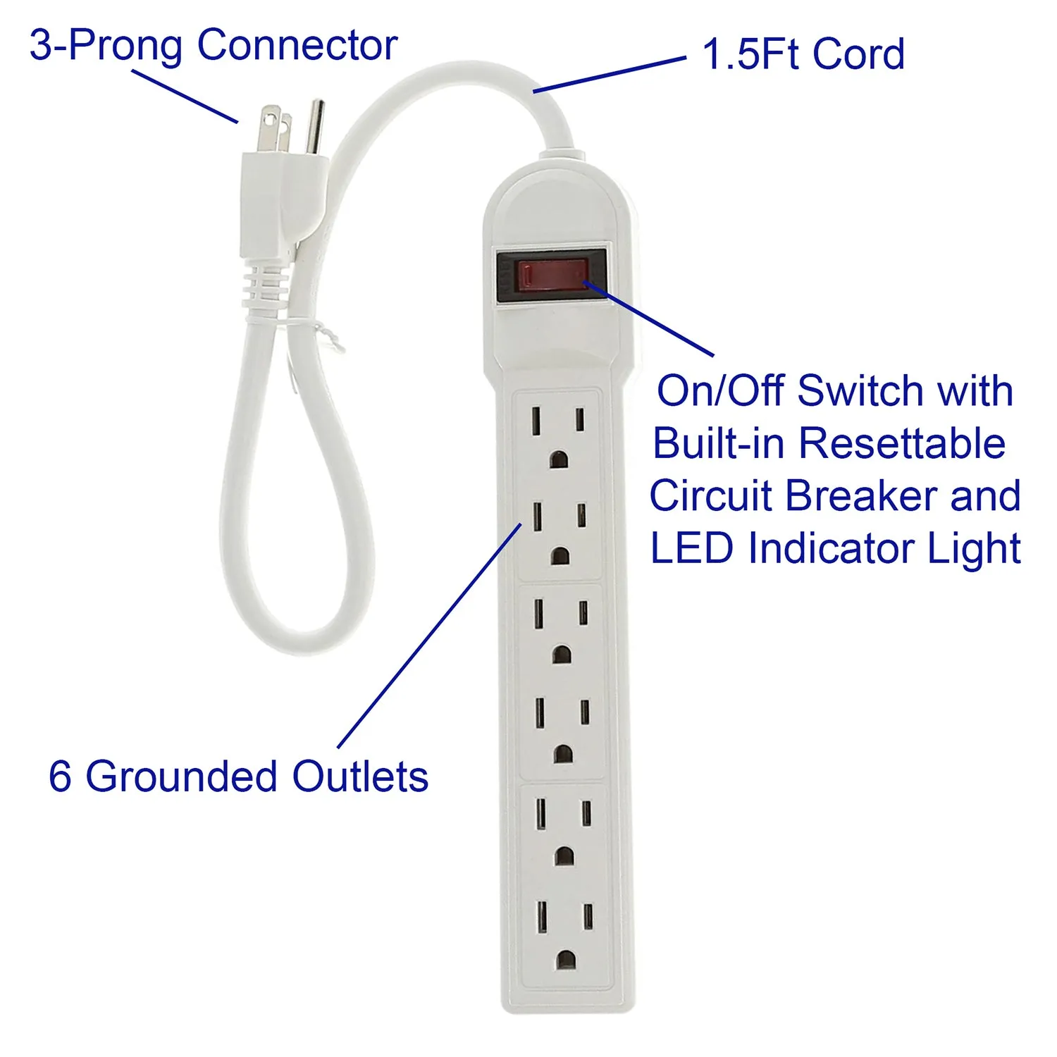 6-Outlet Surge Protector With 1.5-Foot Cord