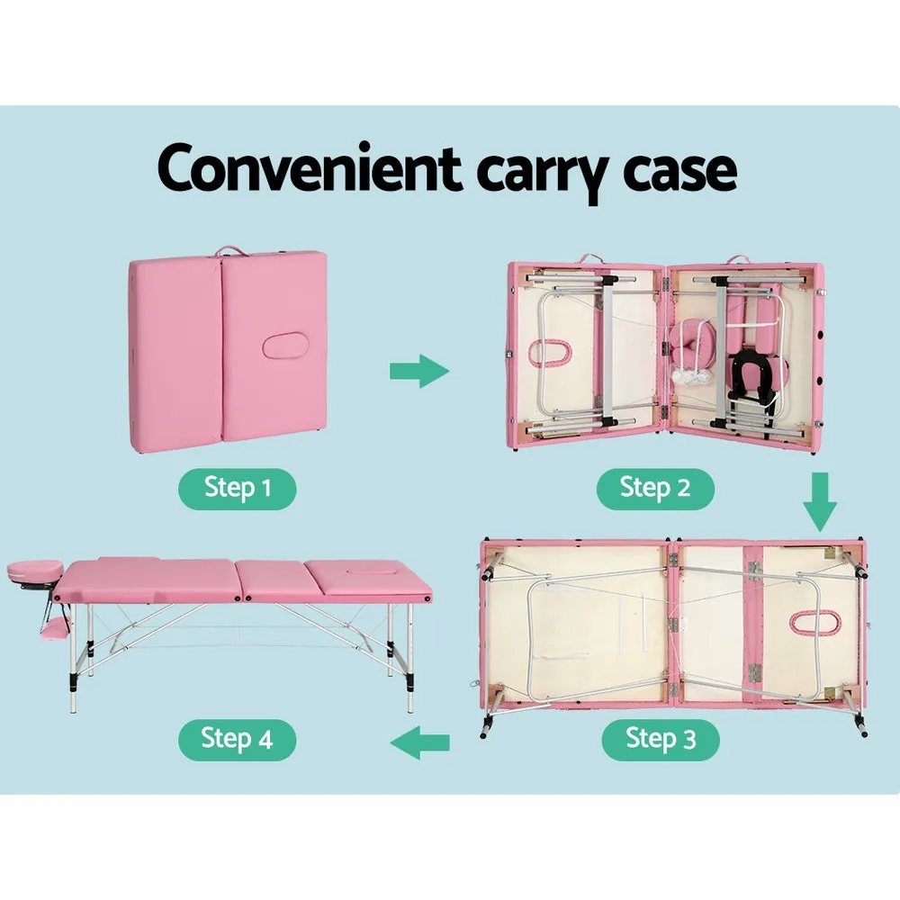 Adjustable Aluminium Pink Massage Table with Carry Bag - Zenses