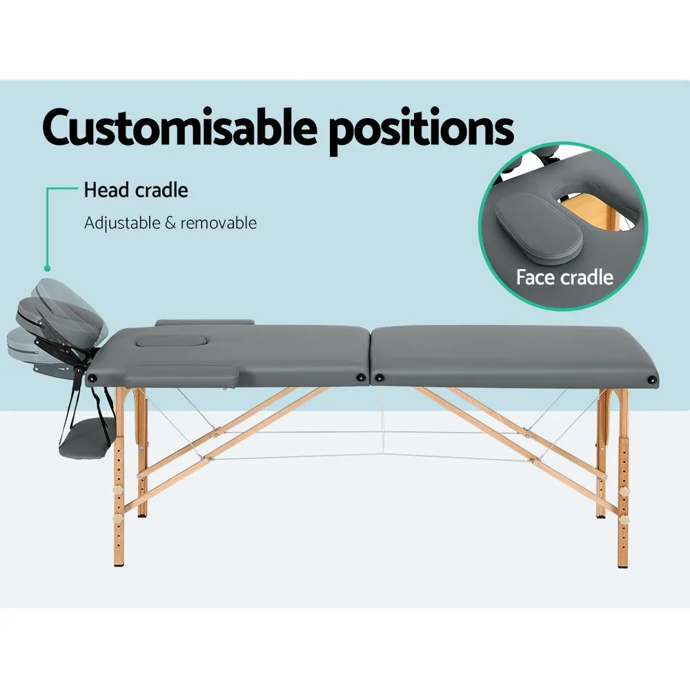 Adjustable Portable Wooden Massage Table, Grey - Zenses