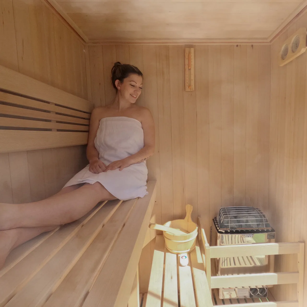 Aleko Canadian Hemlock Indoor Wet Dry Sauna with LED Lights - 4.5 kW UL Certified Heater - 4-6 Person