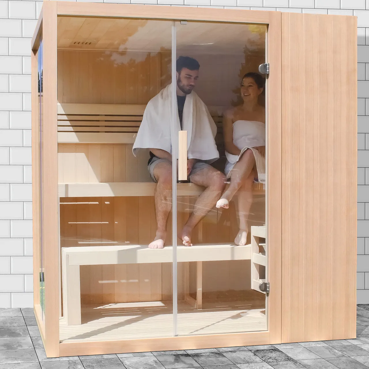 Aleko Canadian Hemlock Indoor Wet Dry Sauna with LED Lights - 4.5 kW UL Certified Heater - 4-6 Person