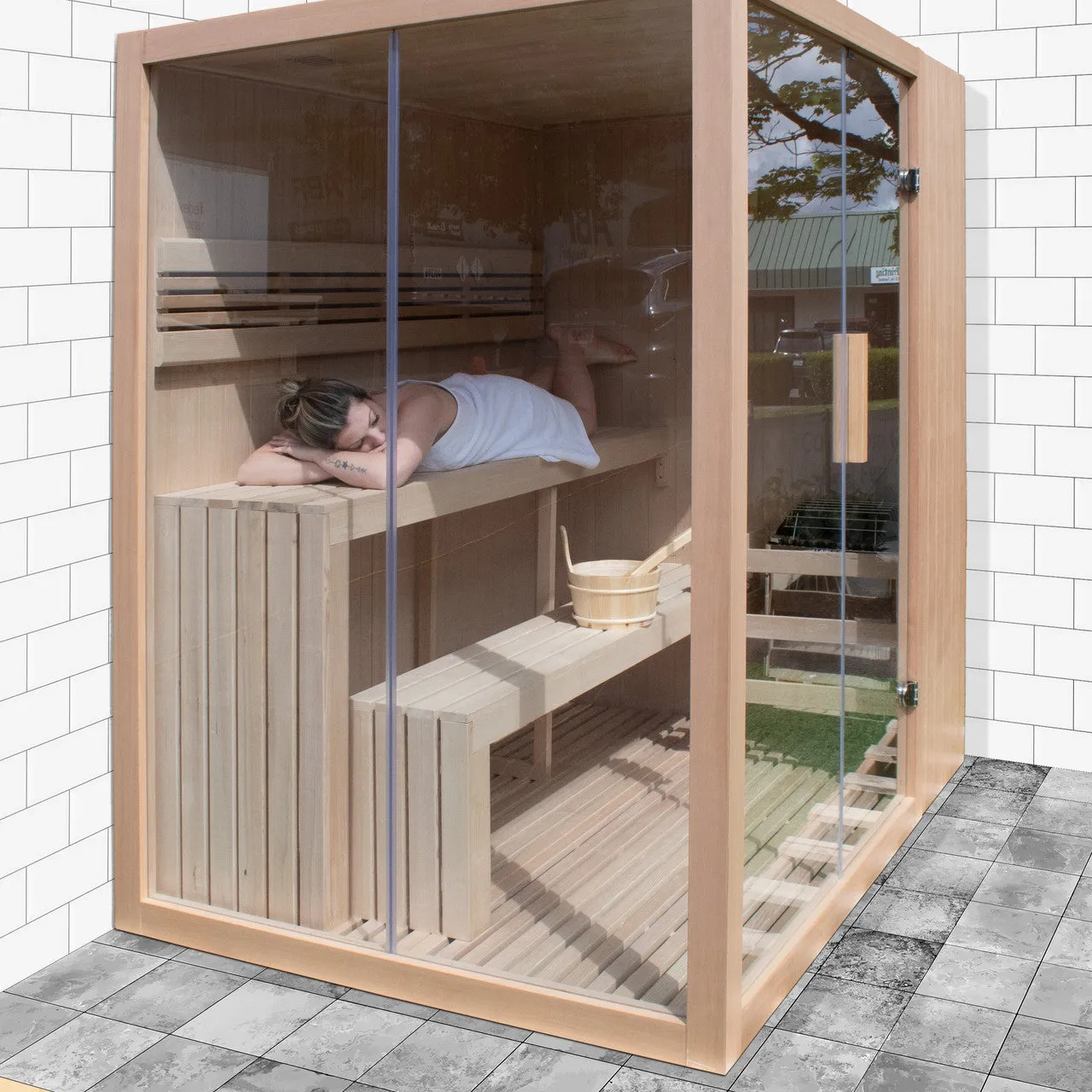 Aleko Canadian Hemlock Indoor Wet Dry Sauna with LED Lights - 4.5 kW UL Certified Heater - 4-6 Person