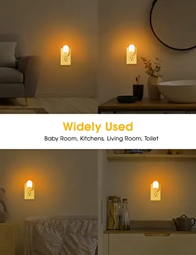 Amber Night Light, LOHAS Night Lights Plug into Wall[2 Pack], 0.6W 2000K LED Night Light, Dusk to Dawn Sensor, 30/60LM Adjustable Brightness, Automatic Low Blue Night Light for Kid, Bathroom, Hallway