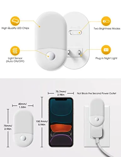 Amber Night Light, LOHAS Night Lights Plug into Wall[2 Pack], 0.6W 2000K LED Night Light, Dusk to Dawn Sensor, 30/60LM Adjustable Brightness, Automatic Low Blue Night Light for Kid, Bathroom, Hallway