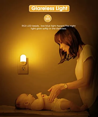 Amber Night Light, LOHAS Night Lights Plug into Wall[2 Pack], 0.6W 2000K LED Night Light, Dusk to Dawn Sensor, 30/60LM Adjustable Brightness, Automatic Low Blue Night Light for Kid, Bathroom, Hallway