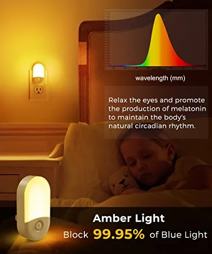 Amber Night Light, LOHAS Night Lights Plug into Wall[2 Pack], 0.6W 2000K LED Night Light, Dusk to Dawn Sensor, 30/60LM Adjustable Brightness, Automatic Low Blue Night Light for Kid, Bathroom, Hallway