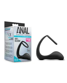 Anal Adventures Platinum Cock Ring Plug - 100% Silicone, Prostate Massage, Black