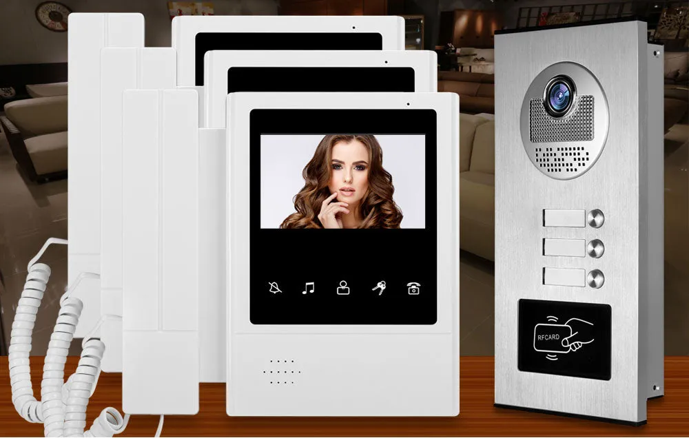 AnjieloSmart Home 4.3'' TFT Wired Video Intercom Doorbell System RFID Camera with 2/3/4 Monitor Doorphone