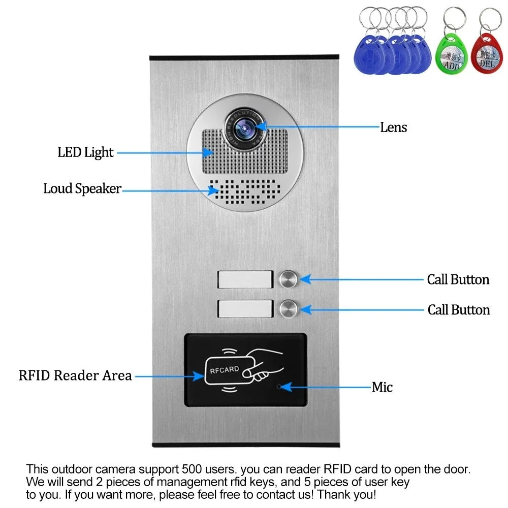 AnjieloSmart Home 4.3'' TFT Wired Video Intercom Doorbell System RFID Camera with 2/3/4 Monitor Doorphone