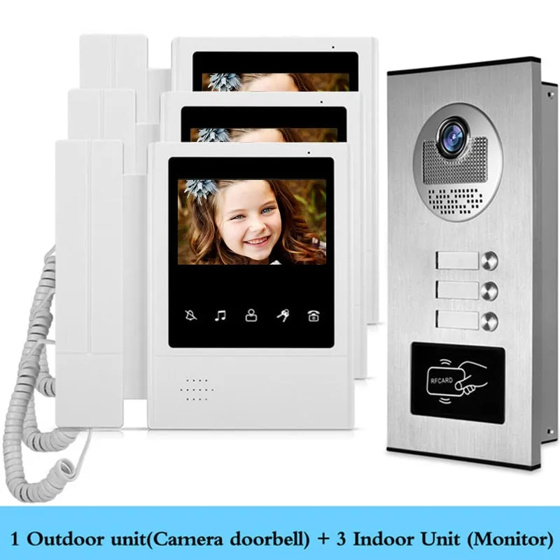 AnjieloSmart Home 4.3'' TFT Wired Video Intercom Doorbell System RFID Camera with 2/3/4 Monitor Doorphone