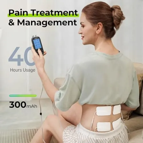 AUVON 3-in-1 TENS Unit Muscle Stimulator, EMS Massage Machine with 40 Intensities for Gradual Shoulder, Sciatica, Back Pain Relief, 24 Modes Rechargeable Electronic Pulse Massager with 12 TENS Pads