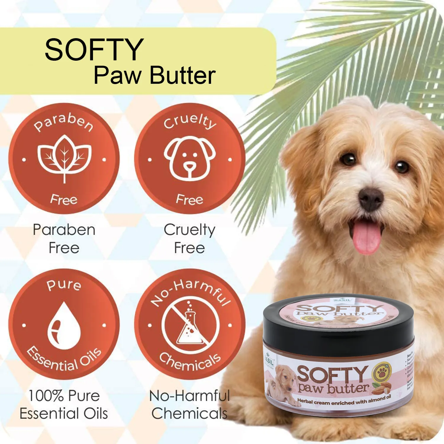BASIL Softy Paw Butter for Dogs & Cats, 50Gms - Soothing Moisturizer for Paws and Noses