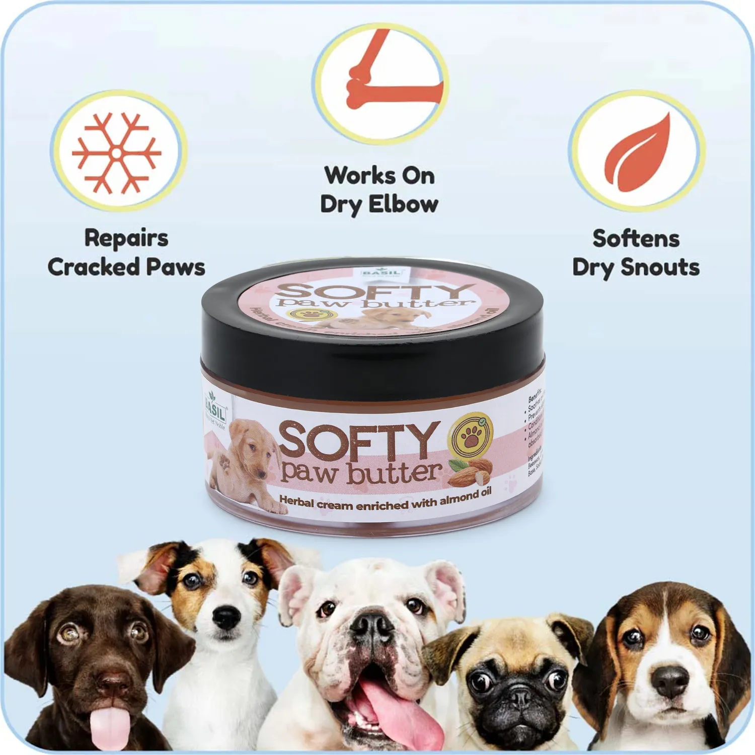 BASIL Softy Paw Butter for Dogs & Cats, 50Gms - Soothing Moisturizer for Paws and Noses