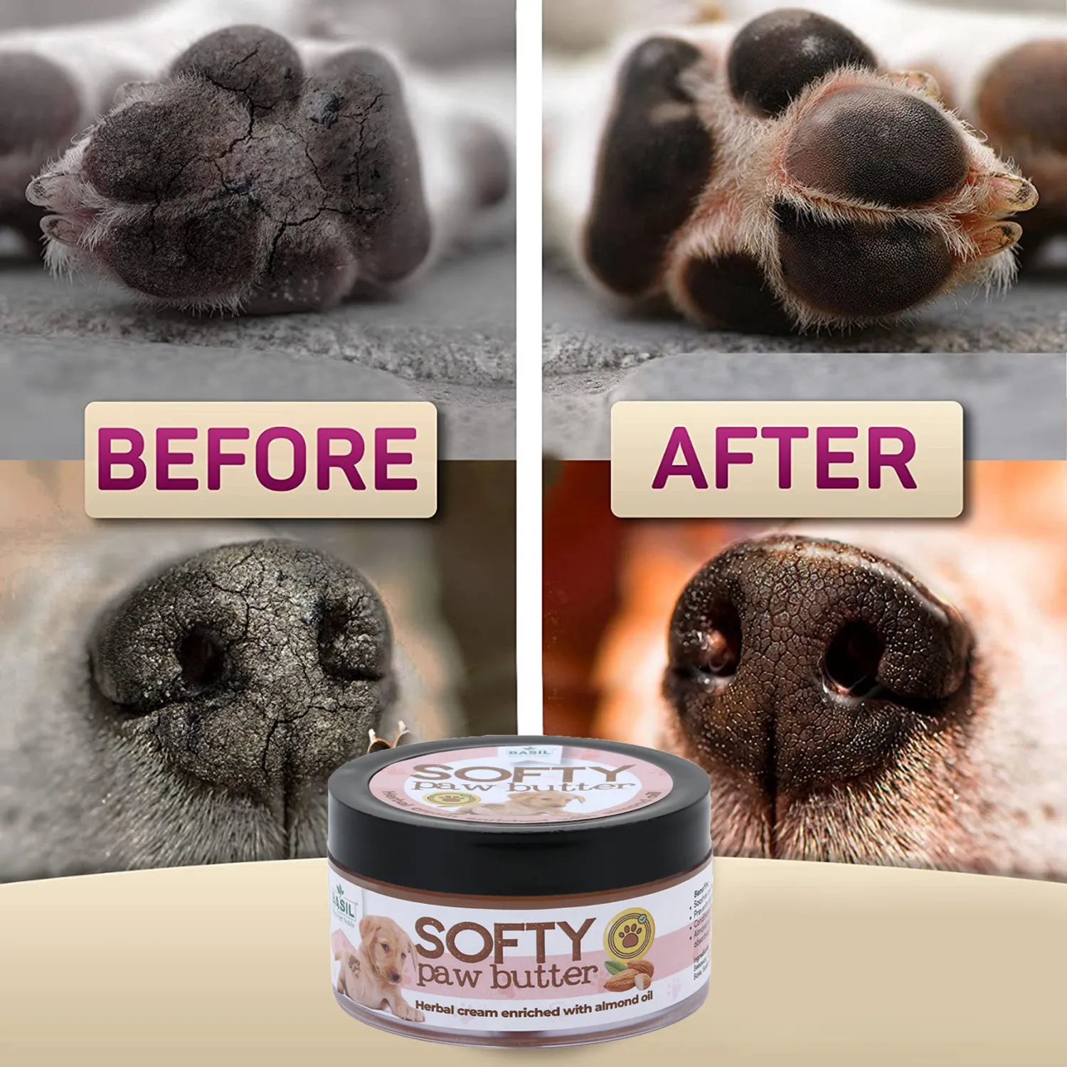 BASIL Softy Paw Butter for Dogs & Cats, 50Gms - Soothing Moisturizer for Paws and Noses