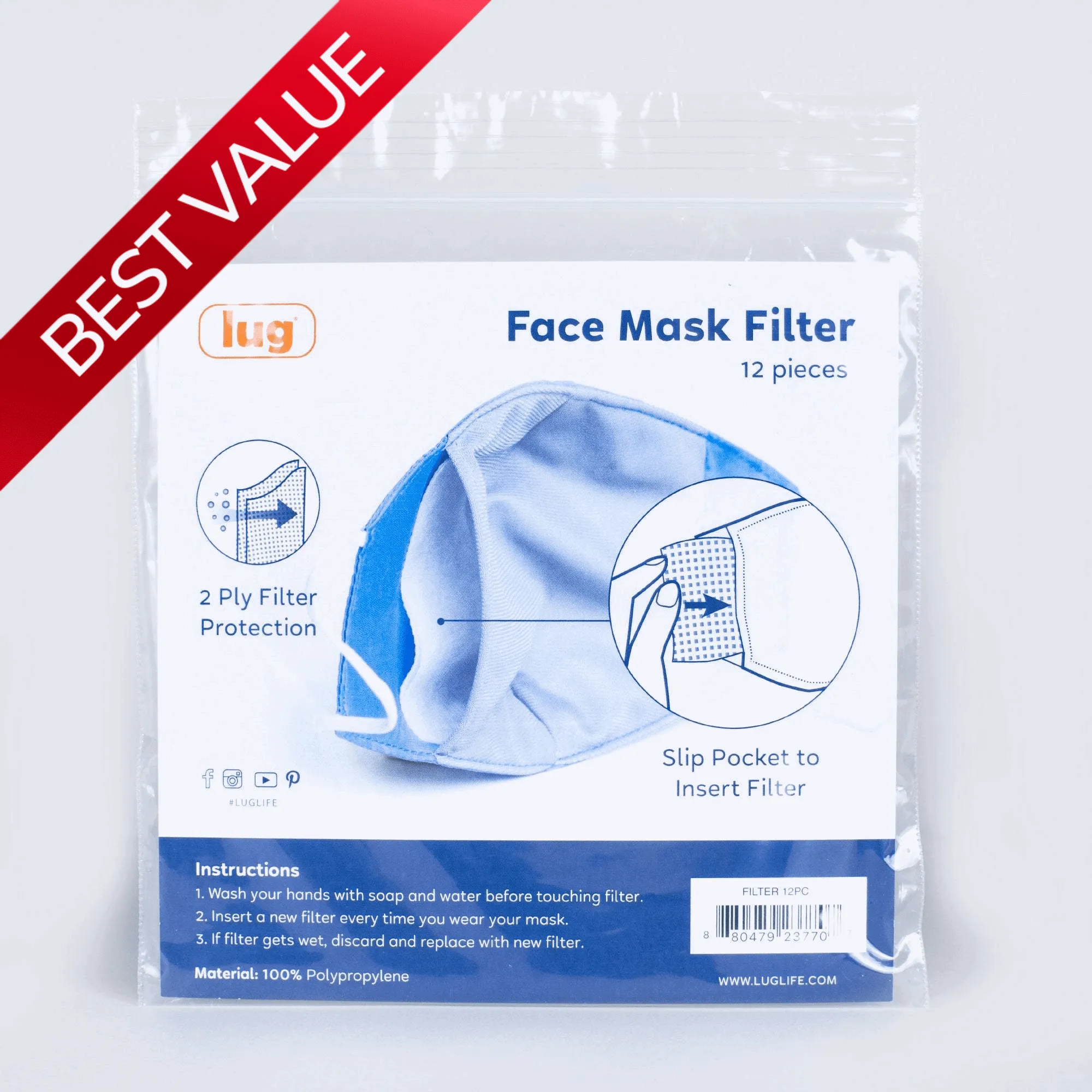 Beaker Lug Face Mask Filters 12 PK