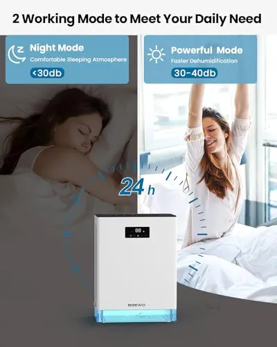 BIZEWO Dehumidifier for Home, Queit Dehumidifiers for Basement, Bathroom, Bedroom with 101 oz Water Tank, Large Room Dehumidifier with 2 Working Mode, Auto Shut Off, 7 Colors LED Light