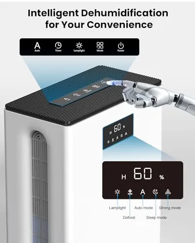 BIZEWO Dehumidifier for Home, Queit Dehumidifiers for Basement, Bathroom, Bedroom with 101 oz Water Tank, Large Room Dehumidifier with 2 Working Mode, Auto Shut Off, 7 Colors LED Light