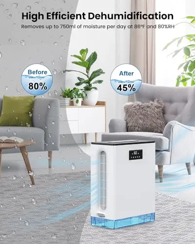 BIZEWO Dehumidifier for Home, Queit Dehumidifiers for Basement, Bathroom, Bedroom with 101 oz Water Tank, Large Room Dehumidifier with 2 Working Mode, Auto Shut Off, 7 Colors LED Light