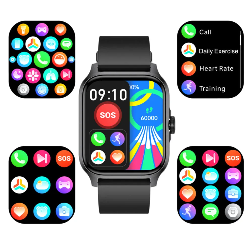 Bluetooth Smart Watch 1.85in HD Fitness Watch with 100  Sports Modes Heart Rate Sleep Monitor for iOS Android Black