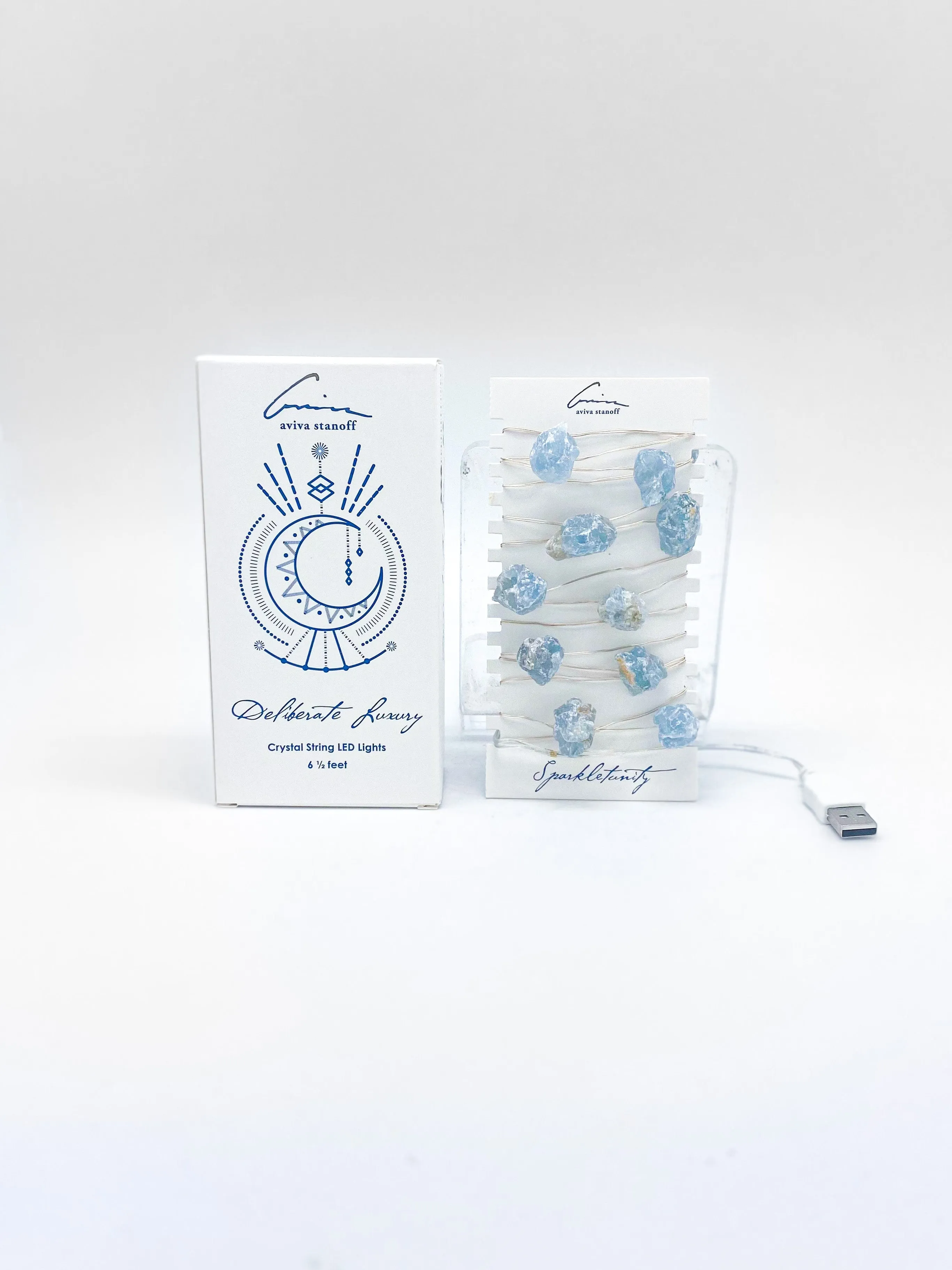 Celestite Crystal and String Lights Bundle 78"