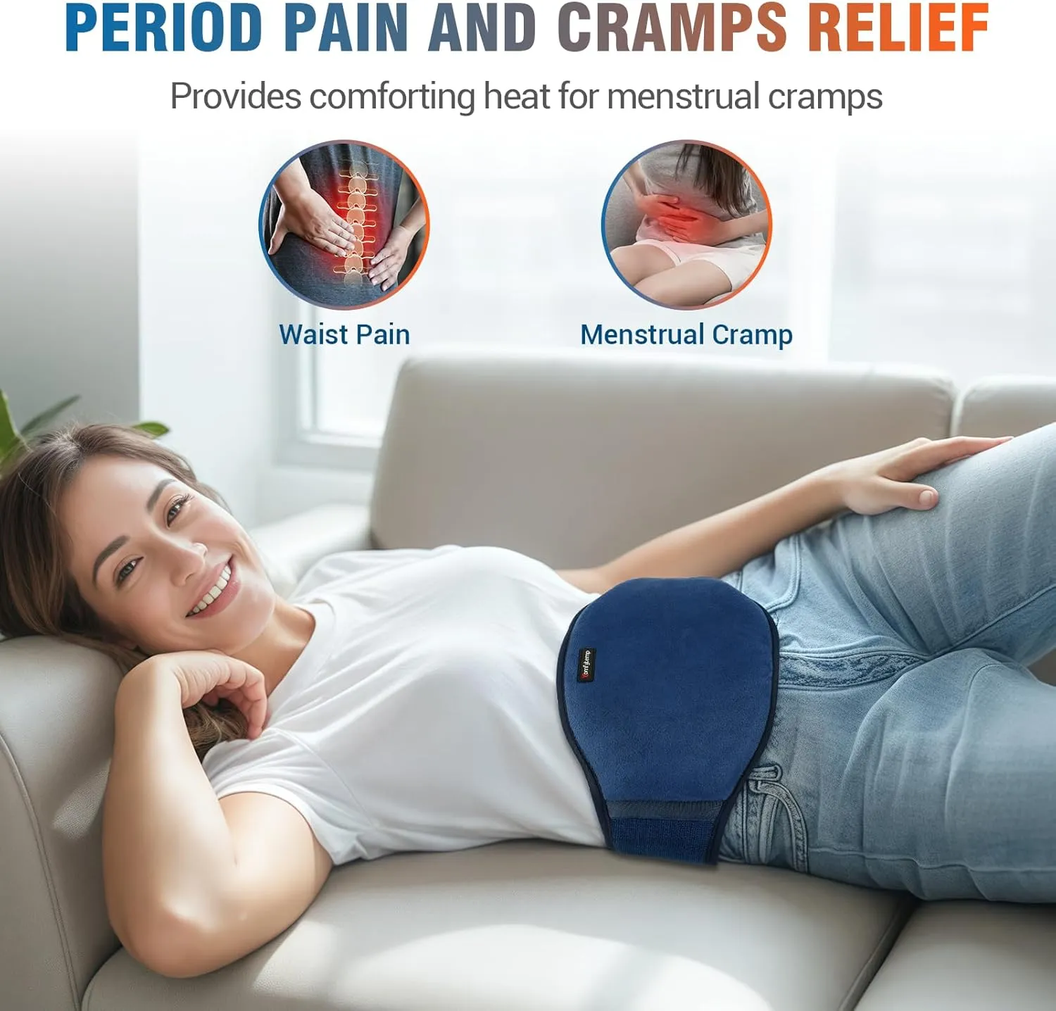 Comfytemp Cordless Portable Heating Pad with Massager for Back Pain Relief for Cramps and Menstrual, FSA HSA Eligible Lower Back Massager with 3 Heat, Auto-Off, Heated Waist for Abdominal Gift for Mom